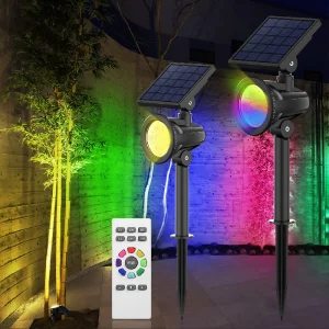 Outdoor Spotlights RGB 2 Pack Solar Powered Waterproof Lights