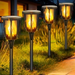 Solar Flame Torch Lights Flickering Flame Pathway Lights