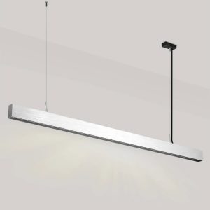 LED Linear Pendant Light, Magnetic Track Hanging Lamp in Brushed Silver for Office and Dining Table