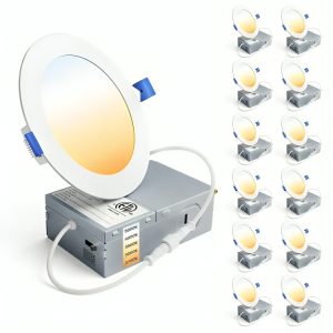 LED Recessed Ceiling Light Round 5CCT Dimmable 12-Pack, Canless LED Downlight with Junction Box, Slim Recessed Ceiling Lighting