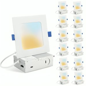 LED Recessed Ceiling Light 12PCS SET Square Flat Panel, 12W Dimmable LED Downlight 5CCT, IC Rated Ultra Thin