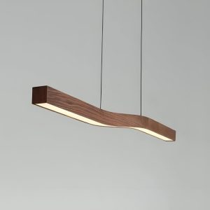 Led Linear Pendant Light Retro – Walnut Wood Grain Restaurant Dining Hanging Lamp