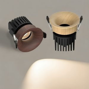 LED Recessed Downlight Round Ceiling Light Wood Trim, Anti Glare Architectural Spotlight Natural Walnut Finish