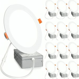 LED Recessed Ceiling Light Round 5CCT Dimmable 12-Pack, Canless LED Downlight with Junction Box, Slim IC Rated Recessed Ceiling Lighting