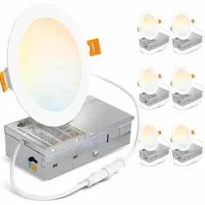 Recessed LED Downlight Ultra Thin Canless Ceiling Light 5CCT Selectable Dimmable LED Panel 1200 Lumens IC Rated Flush Mount with Junction Box for Kitchen Living Room Bedroom