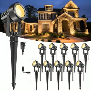 10pcs Set Low Voltage LED Landscape Spotlights Outdoor Waterproof Garden Lights with Stake & Wall Mount Adjustable Lighting System