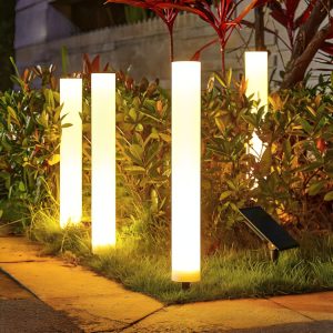 Solar LED Pathway Lights Outdoor Waterproof Garden Bollard Lights Warm White Landscape Lighting with Remote Solar Panel