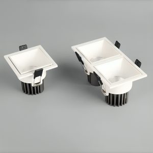 Square Anti-Glare LED Recessed Downlight Adjustable Ceiling Spotlight Single & Double Head Architectural Lighting